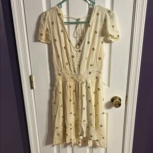 Cream Puff Sleeve Mini Sundress with Plunge Neckline